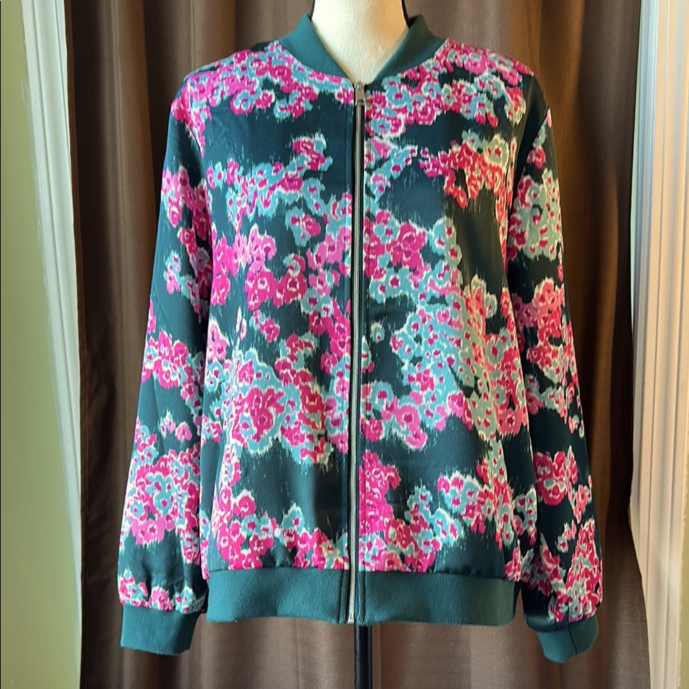 J Jason Wu Printed Abstract Floral Bomber Jacket Size L